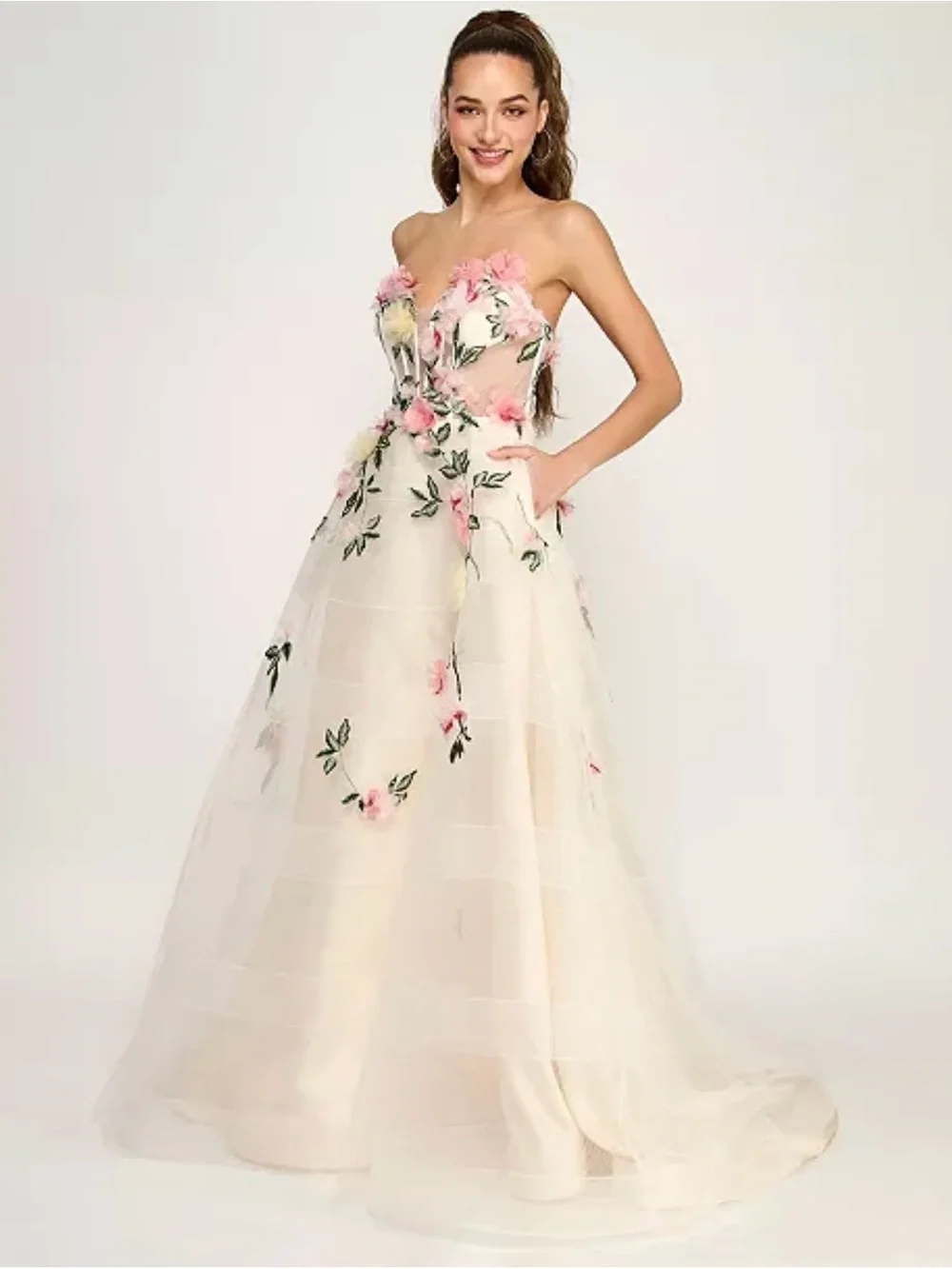 Say Yes Juniors' Strapless Illusion Ball Gown, Created for Macy's